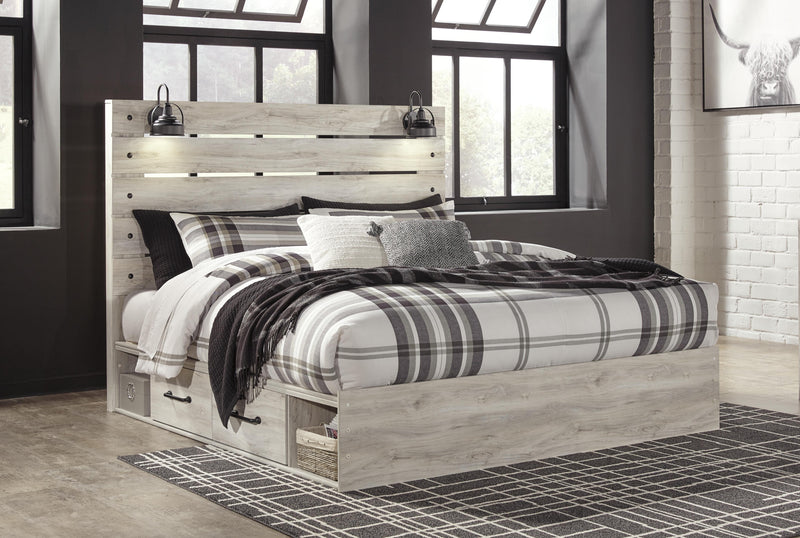 Cambeck Whitewash King Panel Storage Bed, Dresser and 2 Nightstands - B192B118