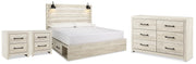 Cambeck Whitewash King Panel Storage Bed, Dresser and 2 Nightstands - B192B118