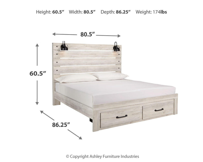 Cambeck Whitewash King Storage Bed, 2 Dressers, Mirror, and 2 Nightstands - B192B104