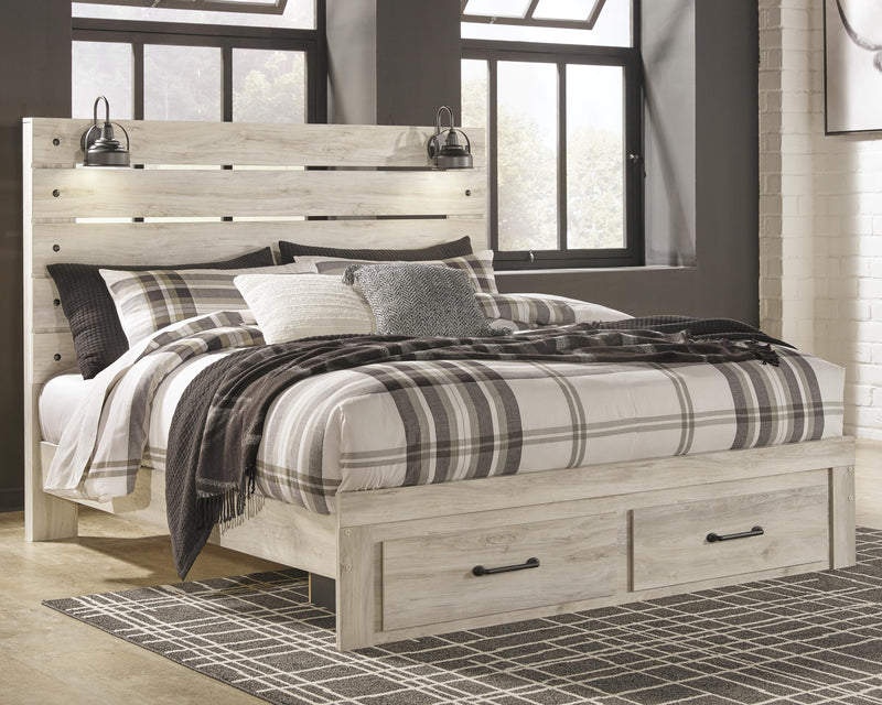 Cambeck Whitewash King Storage Bed, 2 Dressers, Mirror, and 2 Nightstands - B192B104