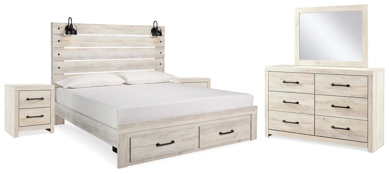 Cambeck Whitewash King Storage Bed, 2 Dressers, Mirror, and 2 Nightstands - B192B104