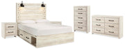 Cambeck Whitewash King Storage Bed, Dresser, Chest and 2 Nightstands - B192B107