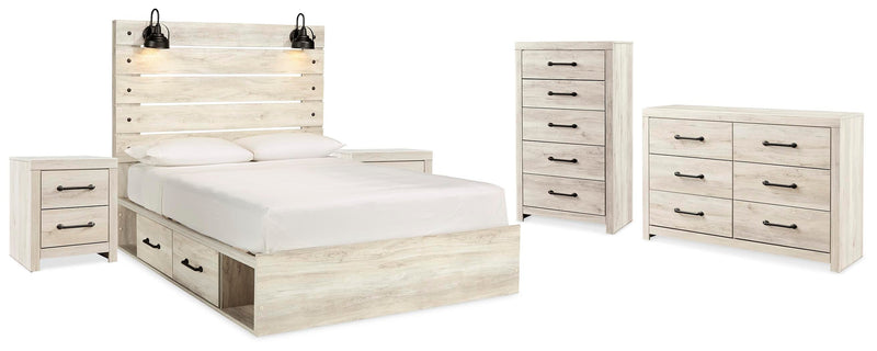 Cambeck Whitewash King Storage Bed, Dresser, Chest and 2 Nightstands - B192B107