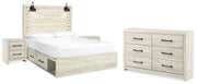 Cambeck Whitewash Queen Panel Bed with Storage, Dresser and 2 Nightstands - B192B114