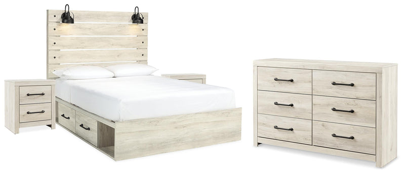 Cambeck Whitewash Queen Panel Bed with Storage, Dresser and 2 Nightstands - B192B114