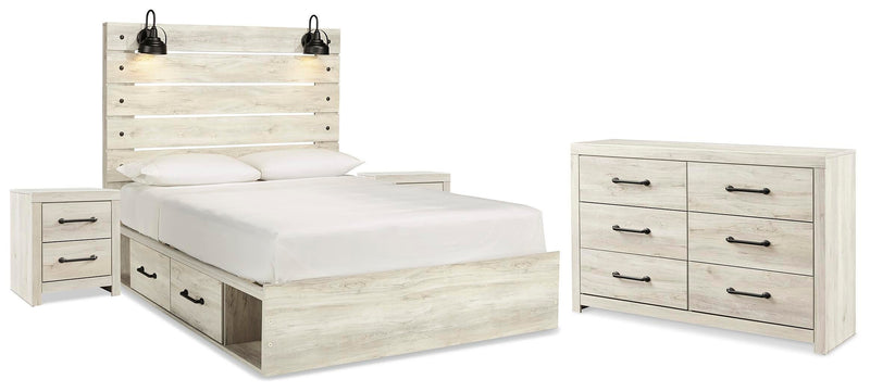 Cambeck Whitewash Queen Panel Bed with Storage, Dresser and 2 Nightstands - B192B99
