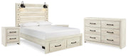 Cambeck Whitewash Queen Panel Storage Bed, Dresser and 2 Nightstands - B192B76