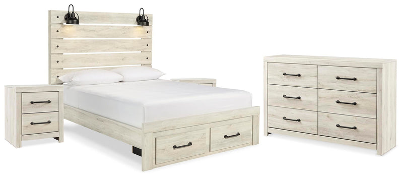 Cambeck Whitewash Queen Panel Storage Bed, Dresser and 2 Nightstands - B192B76