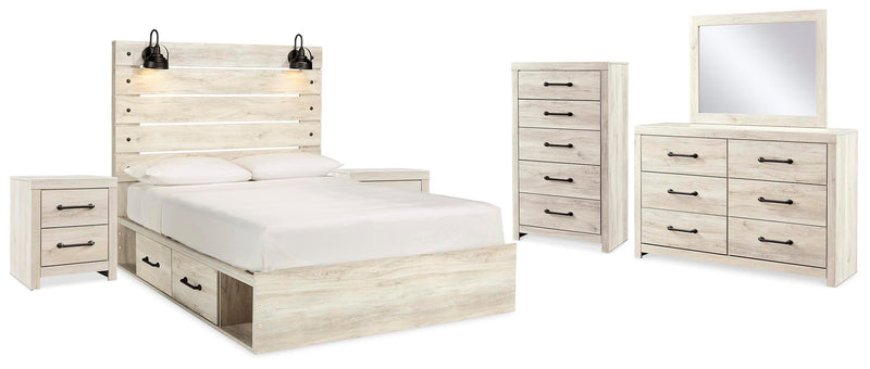 Cambeck Whitewash Queen Panel Storage Bed, Dresser, Mirror, 2 Chests and 2 Nightstands - B192B90