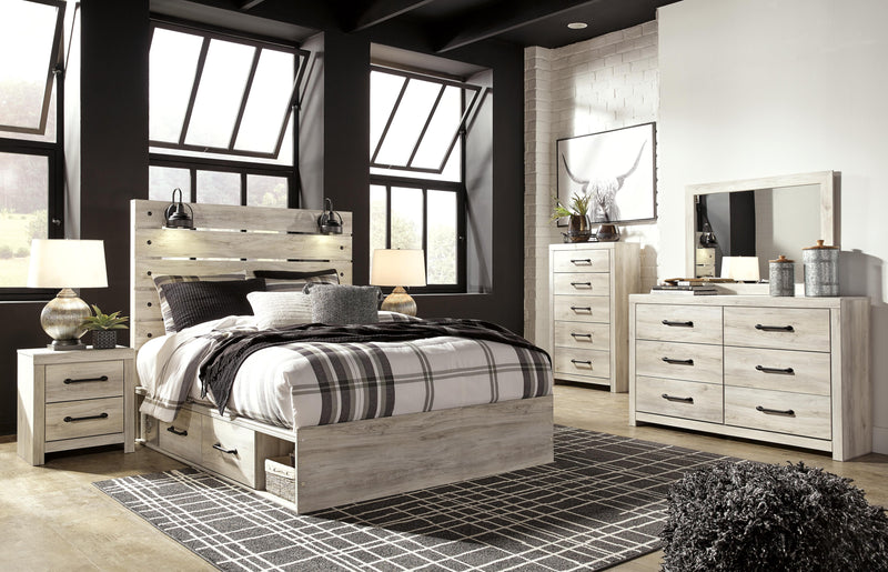 Cambeck Whitewash Queen Panel Storage Bed, Dresser, Mirror, 2 Chests and 2 Nightstands - B192B90
