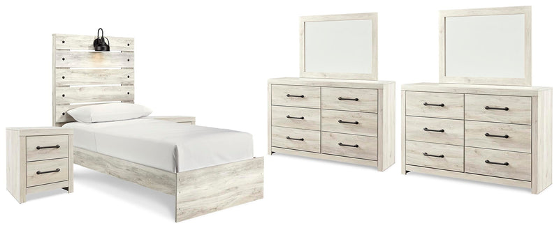 Cambeck Whitewash Twin Panel Bed, 2 Dressers, 2 Mirrors and 2 Nightstands - B192B88