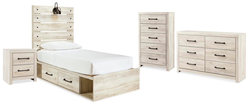 Cambeck Whitewash Twin Panel Bed, Dresser, Chest and Nightstand - B192B84