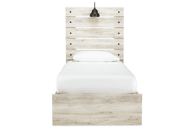 Cambeck Whitewash Twin Panel Bed with 2 Storage Drawers - Gate FurnitureTwin Bed
