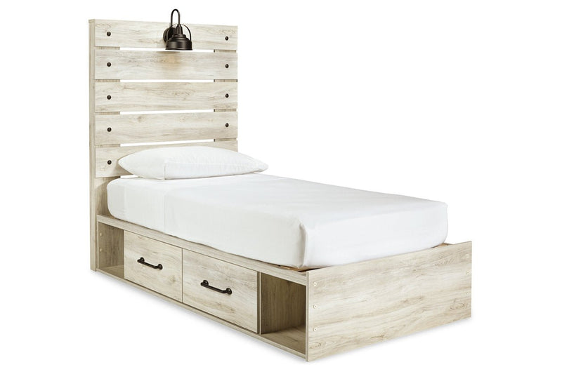 Cambeck Whitewash Twin Panel Bed with 2 Storage Drawers - Gate FurnitureTwin Bed