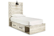 Cambeck Whitewash Twin Panel Bed with 4 Storage Drawers - Gate FurnitureTwin Bed