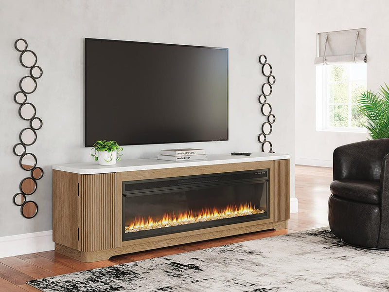 Camdill Light Brown 80" TV Stand with Electric Fireplace - W808W1