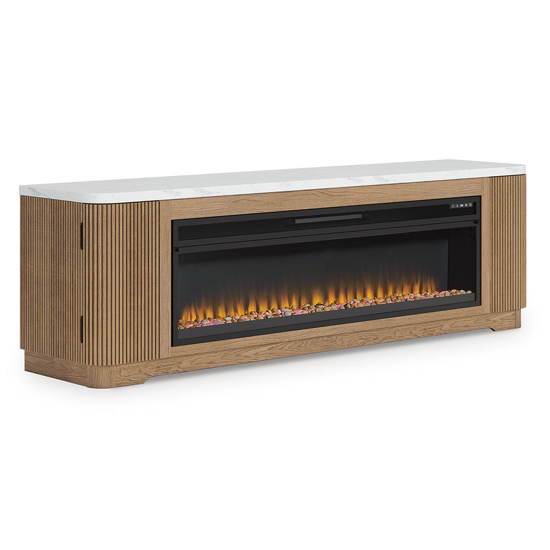 Camdill Light Brown 80" TV Stand with Electric Fireplace - W808W1