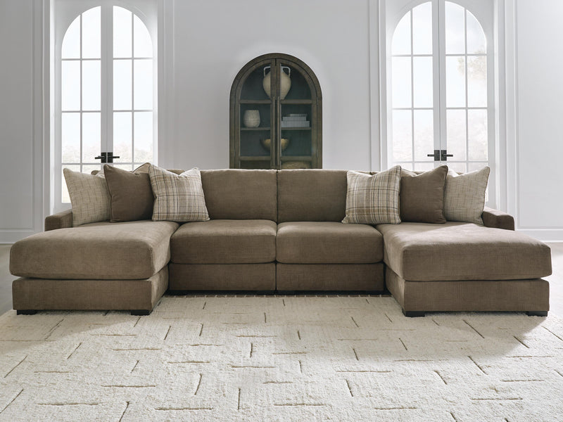 Camellia-Court Coffee 4-Piece Double Chaise Sectional - 68207S9