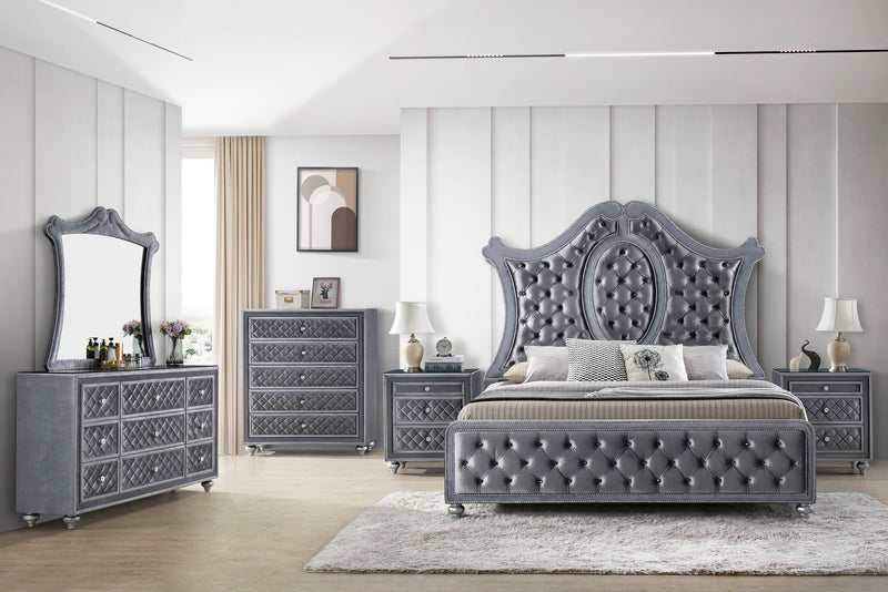Cameo Gray Queen Upholstered Panel Bed - Gate FurnitureQueen Bed