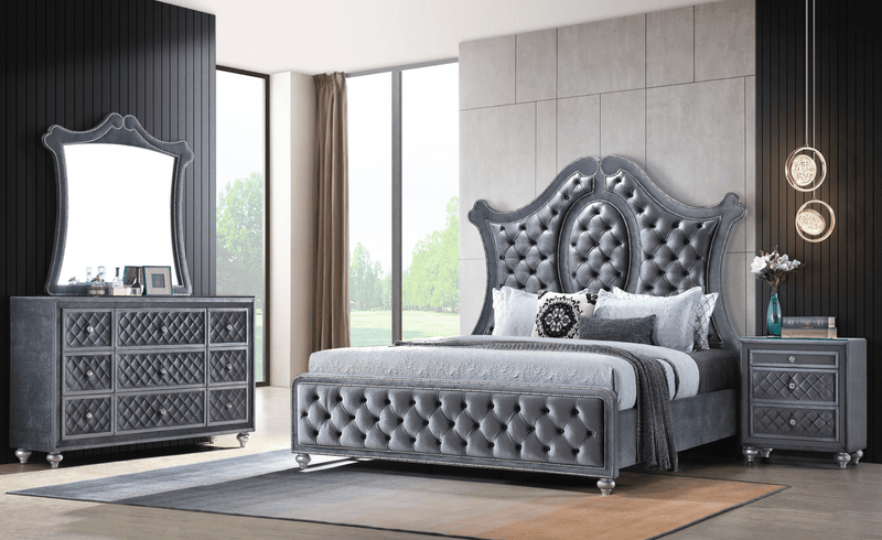Cameo Gray Upholstered Panel Bedroom Set - Gate FurnitureBedroom Set
