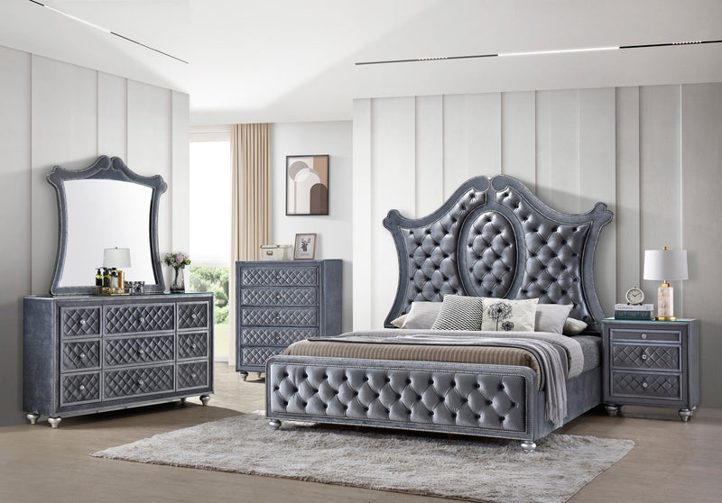 Cameo Gray Upholstered Panel Bedroom Set - Gate FurnitureBedroom Set