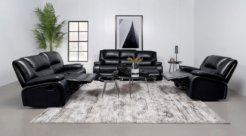 Camila 3-piece Upholstered Reclining Sofa Set Black - 610244-S3