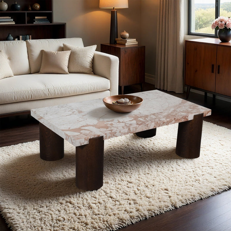 Campania Marble And Oak Wood Coffee Table in Cream - 99021Breccia-CT