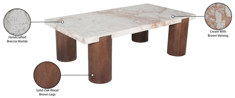 Campania Marble And Oak Wood Coffee Table in Cream - 99021Breccia-CT