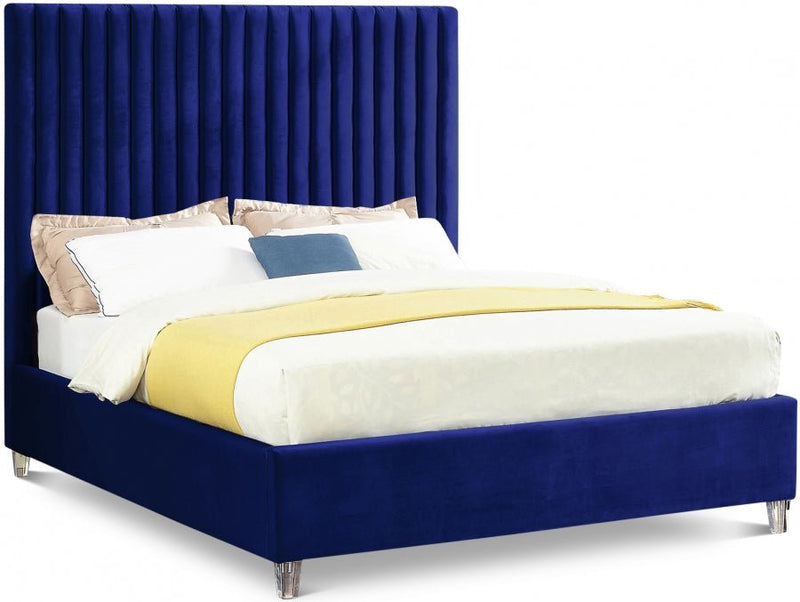 Candace Velvet King Bed Blue - Gate FurnitureKing Bed