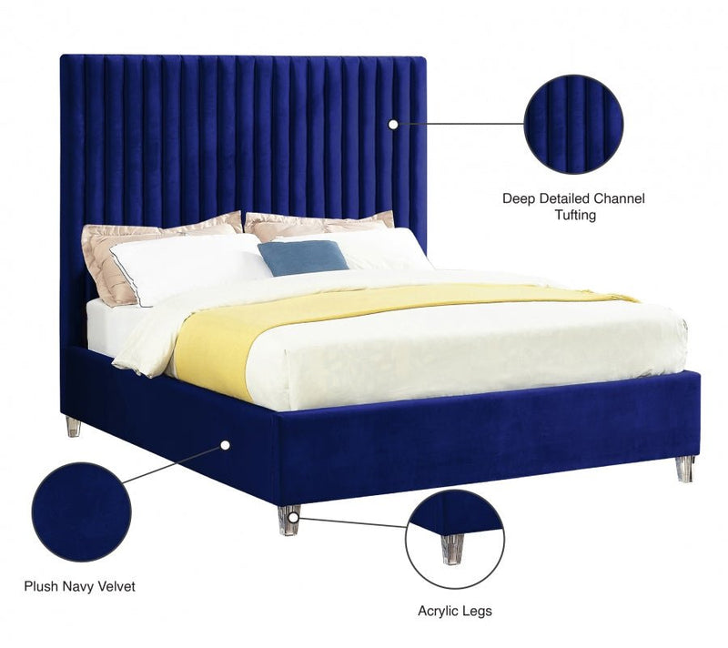 Candace Velvet King Bed Blue - Gate FurnitureKing Bed