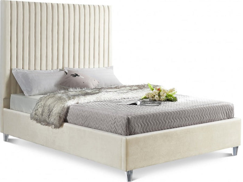 Candace Velvet King Bed Cream - Gate FurnitureKing Bed