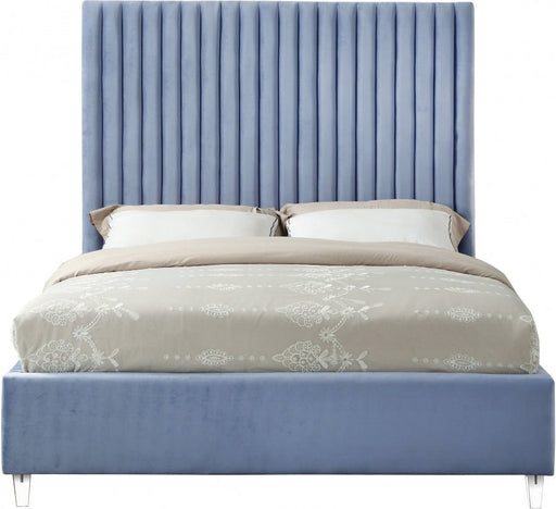 Candace Velvet King Bed Light Blue - Gate FurnitureKing Bed