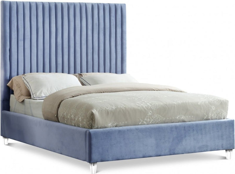 Candace Velvet King Bed Light Blue - Gate FurnitureKing Bed