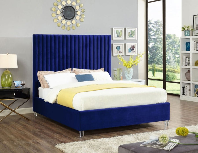 Candace Velvet Queen Bed Blue - Gate FurnitureQueen Bed