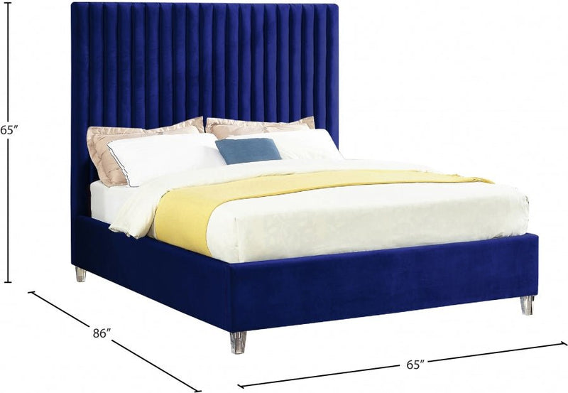 Candace Velvet Queen Bed Blue - Gate FurnitureQueen Bed
