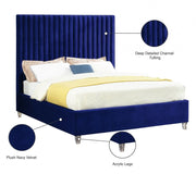 Candace Velvet Queen Bed Blue - Gate FurnitureQueen Bed
