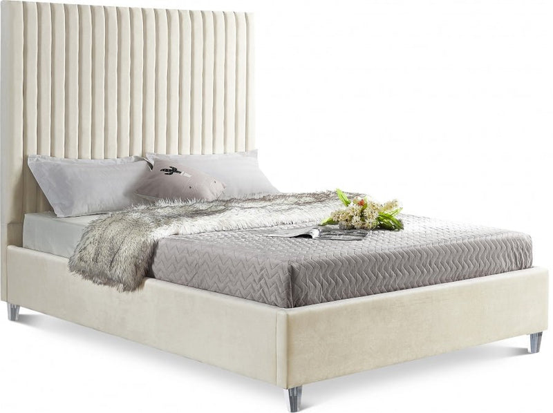 Candace Velvet Queen Bed Cream - Gate FurnitureQueen Bed