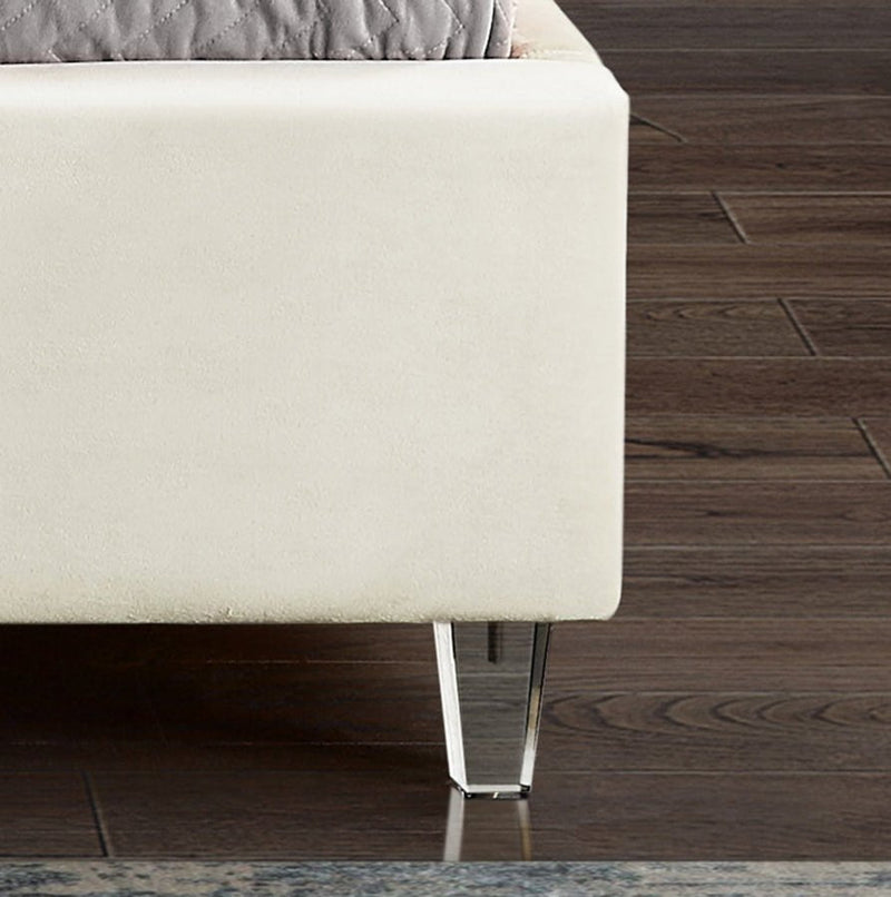 Candace Velvet Queen Bed Cream - Gate FurnitureQueen Bed