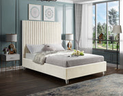 Candace Velvet Queen Bed Cream - Gate FurnitureQueen Bed