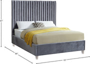 Candace Velvet Queen Bed Grey - Gate FurnitureQueen Bed