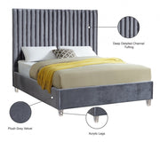 Candace Velvet Queen Bed Grey - Gate FurnitureQueen Bed