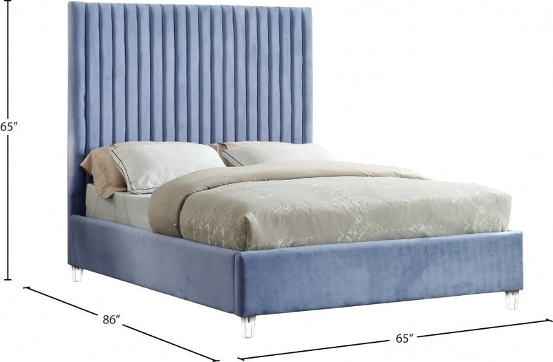 Candace Velvet Queen Bed Light Blue - Gate FurnitureQueen Bed
