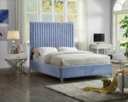 Candace Velvet Queen Bed Light Blue - Gate FurnitureQueen Bed