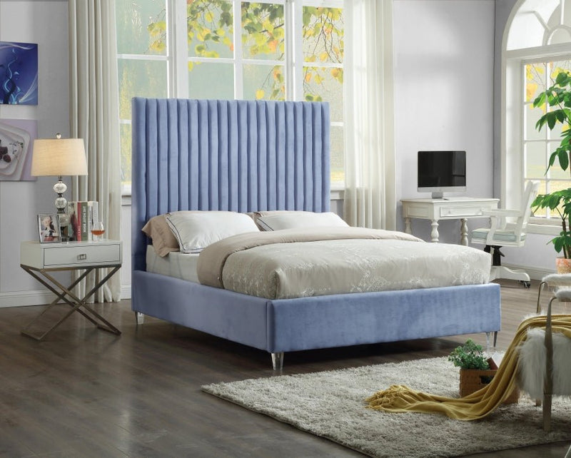 Candace Velvet Queen Bed Light Blue - Gate FurnitureQueen Bed