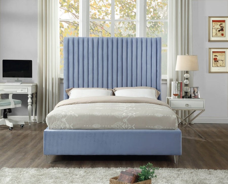 Candace Velvet Queen Bed Light Blue - Gate FurnitureQueen Bed