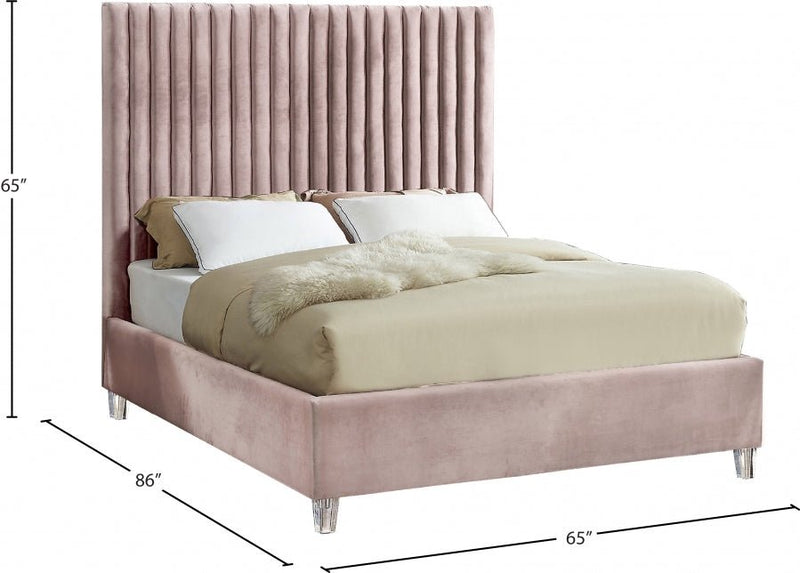 Candace Velvet Queen Bed Pink - Gate FurnitureQueen Bed