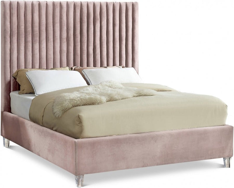 Candace Velvet Queen Bed Pink - Gate FurnitureQueen Bed