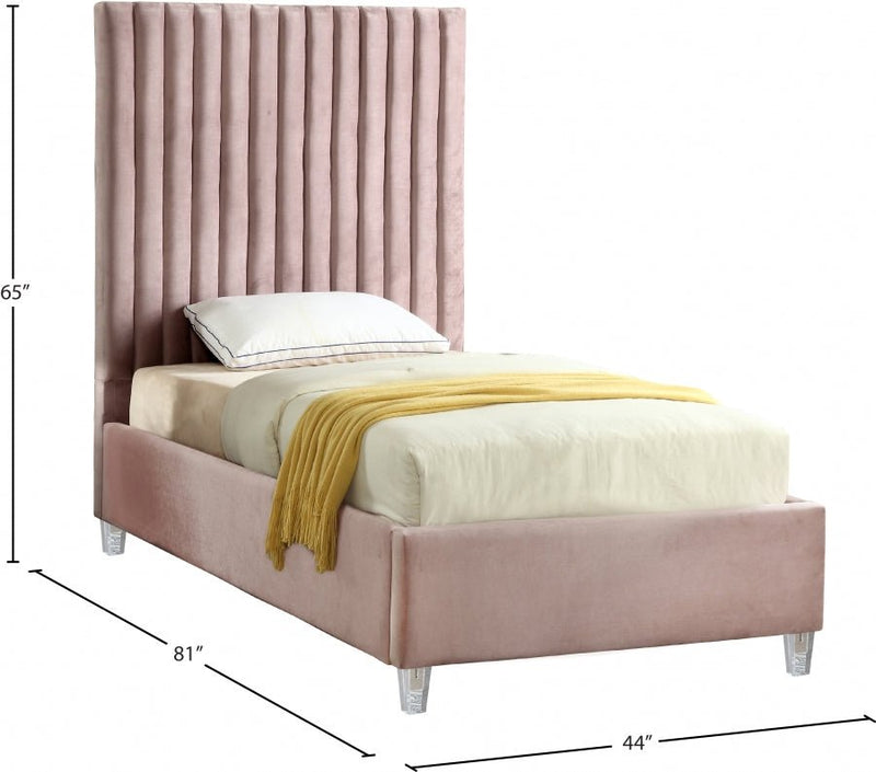 Candace Velvet Twin Bed Pink - Gate FurnitureTwin Bed
