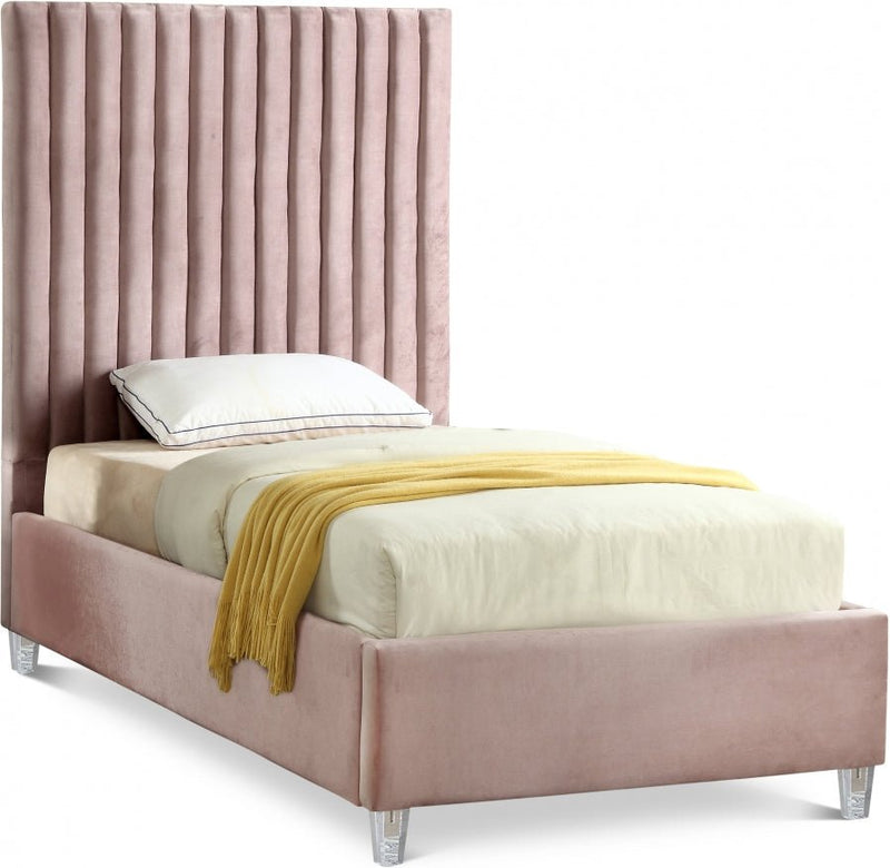 Candace Velvet Twin Bed Pink - Gate FurnitureTwin Bed
