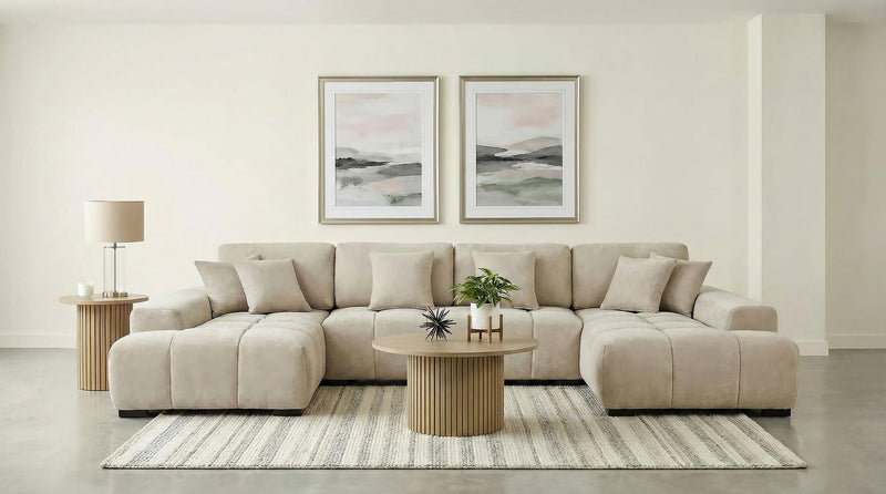Cannella U-Shaped Double Chaise Upholstered Sectional Sofa Beige - 500350